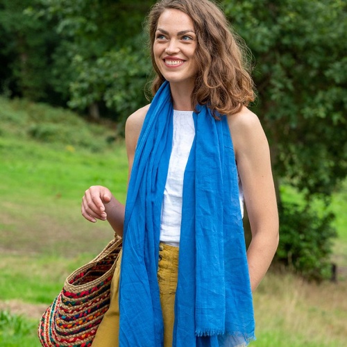 Cobalt Blue Single Colour Cotton Scarf by Peace of Mind